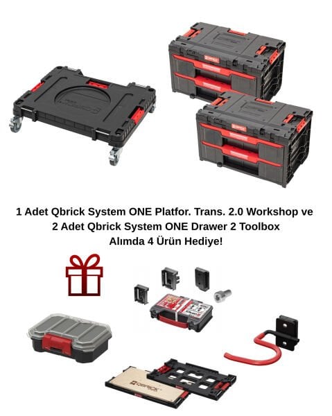 1 adet  Qbrick System ONE Adapter Multi Work Platform ve 2 adet Qbrick System ONE Drawer 2 Toolbox (3 Ürün, 4 Ürün Hediye)